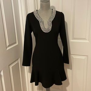 Pearled Neckline Long Sleeve Dress